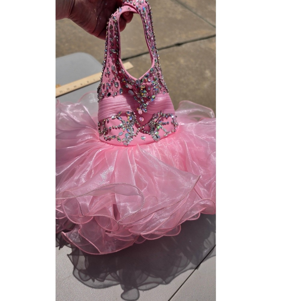 Pink Glitz Pageant Dress Rhinestone Dance Tutu Costume Halter Organza Cupcake